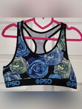 PSD Black Sports Bra with Blue Rose & Money Print Size XX-Large